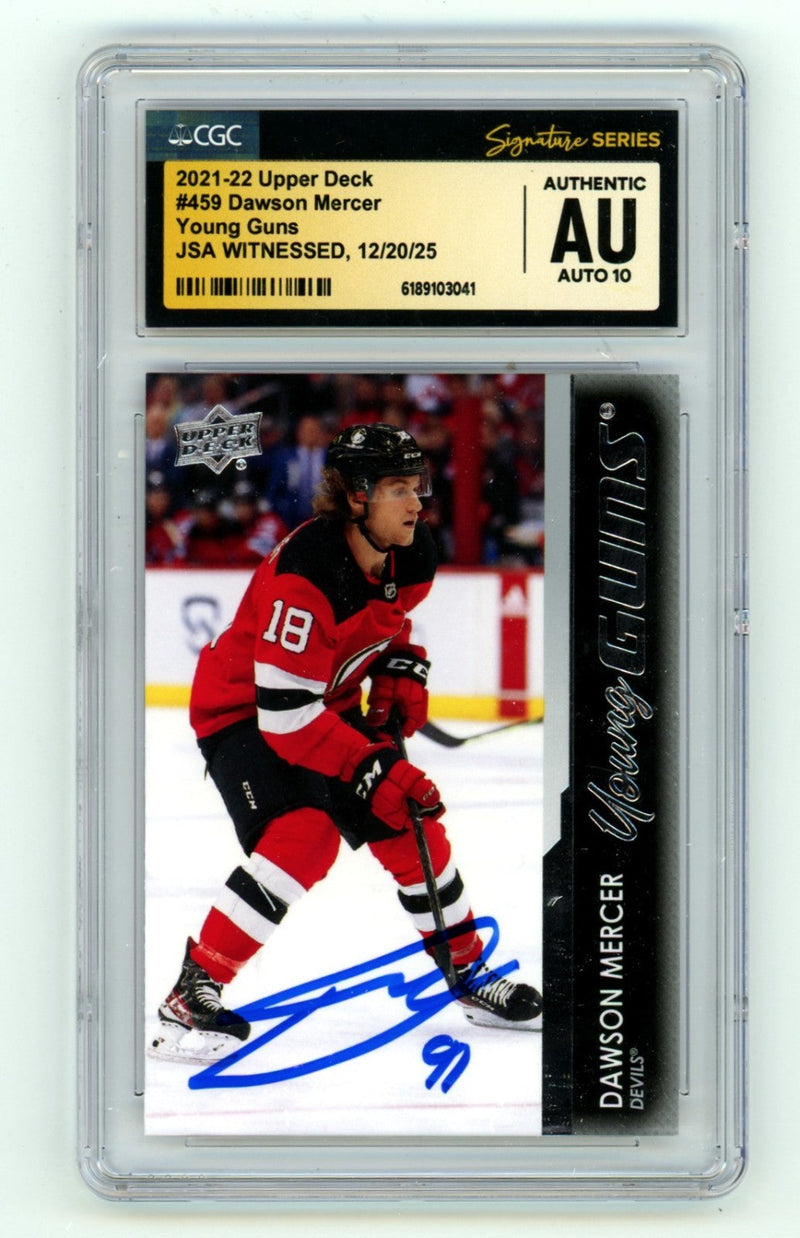 Dawson Mercer 2021-22 Upper Deck Young Guns RC Signed JSA CGC Authentic 10 Auto