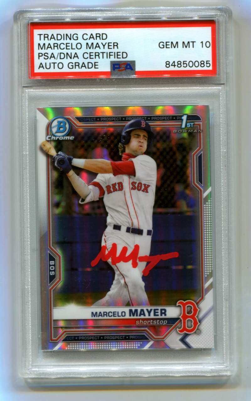 Marcelo Mayer 2021 Bowman Chrome Draft 1st Refractor Signed PSA 10 Auto Red Sox