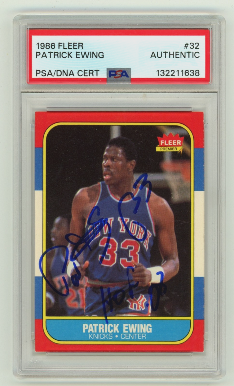 Patrick Ewing 1986-87 Fleer #32 Signed Rookie RC w/ HOF 08 Insc. PSA Auto Knicks