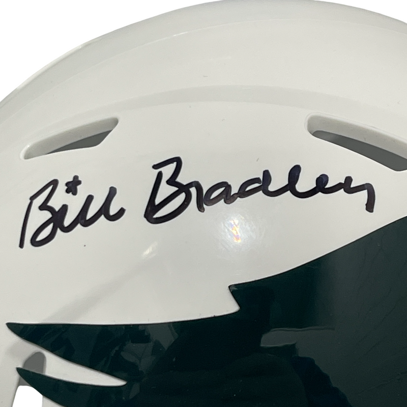 Bill Bradley Signed Eagles TB 69-73 Mini Helmet Beckett Witness BAS COA