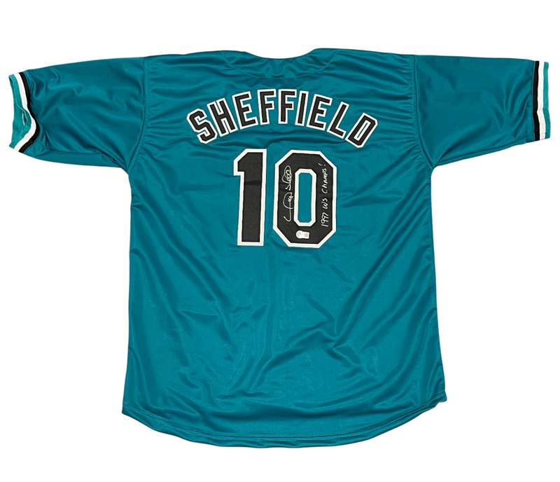 Gary Sheffield Signed Florida Marlins Custom Jersey 97 WS Champs Beckett BAS COA
