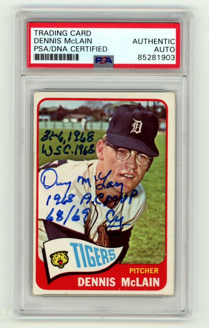 Denny McLain 1965 Topps #236 Rookie RC w/ 4 Inscriptions Signed PSA Auto