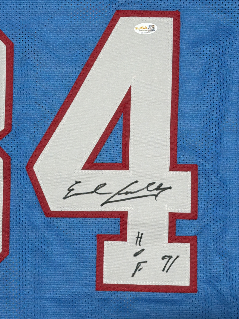 Earl Campbell Signed Houston Oilers Custom Jersey w/ HOF 91 JSA Witness COA