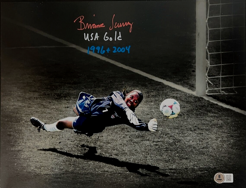 Brianna Scurry Signed USA Soccer 11x14 Photo w/ USA Gold Beckett Witness BAS COA