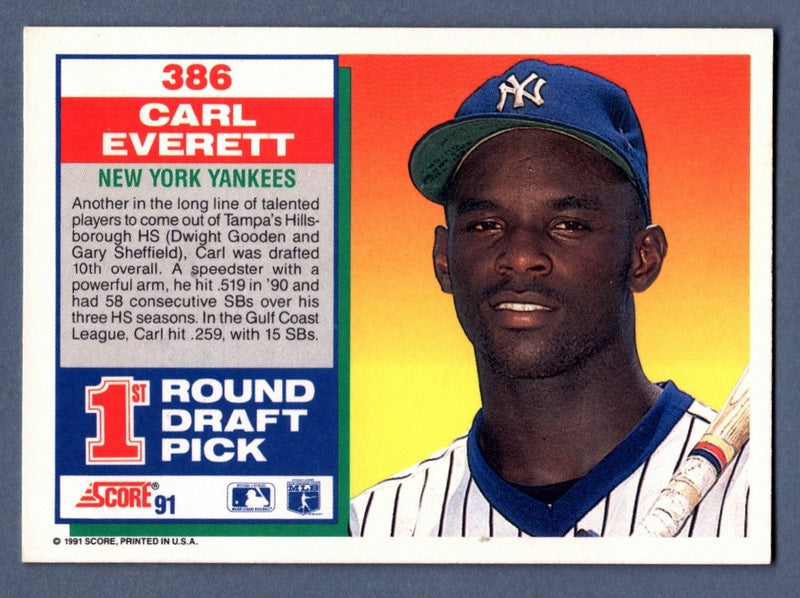 Carl Everett Signed Autographed 1991 Score #386 Rookie RC LSCM COA NY Yankees