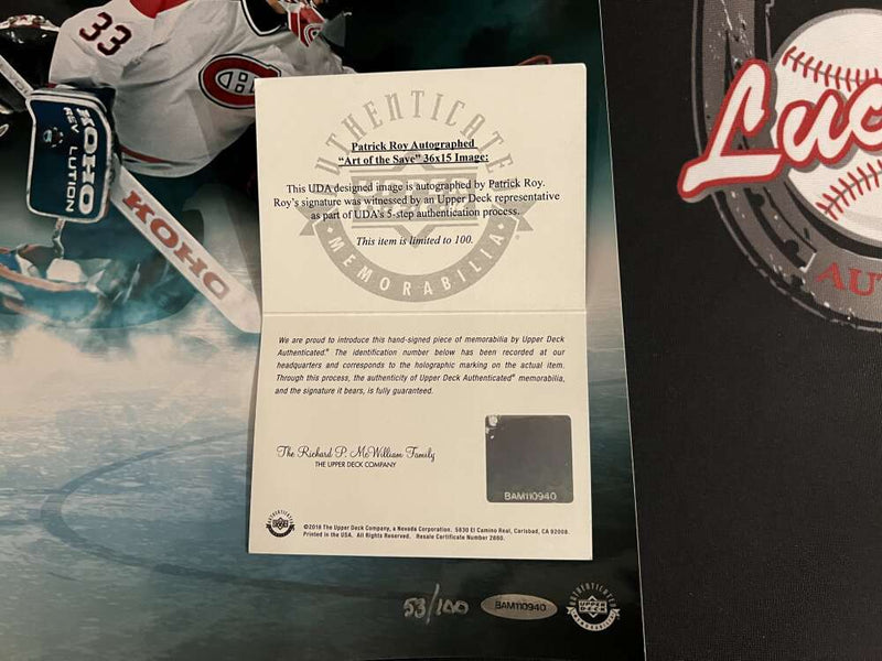 Patrick Roy Signed Auto 36x15 Photo "Art of the Save" 53/100 Upper Deck UDA COA