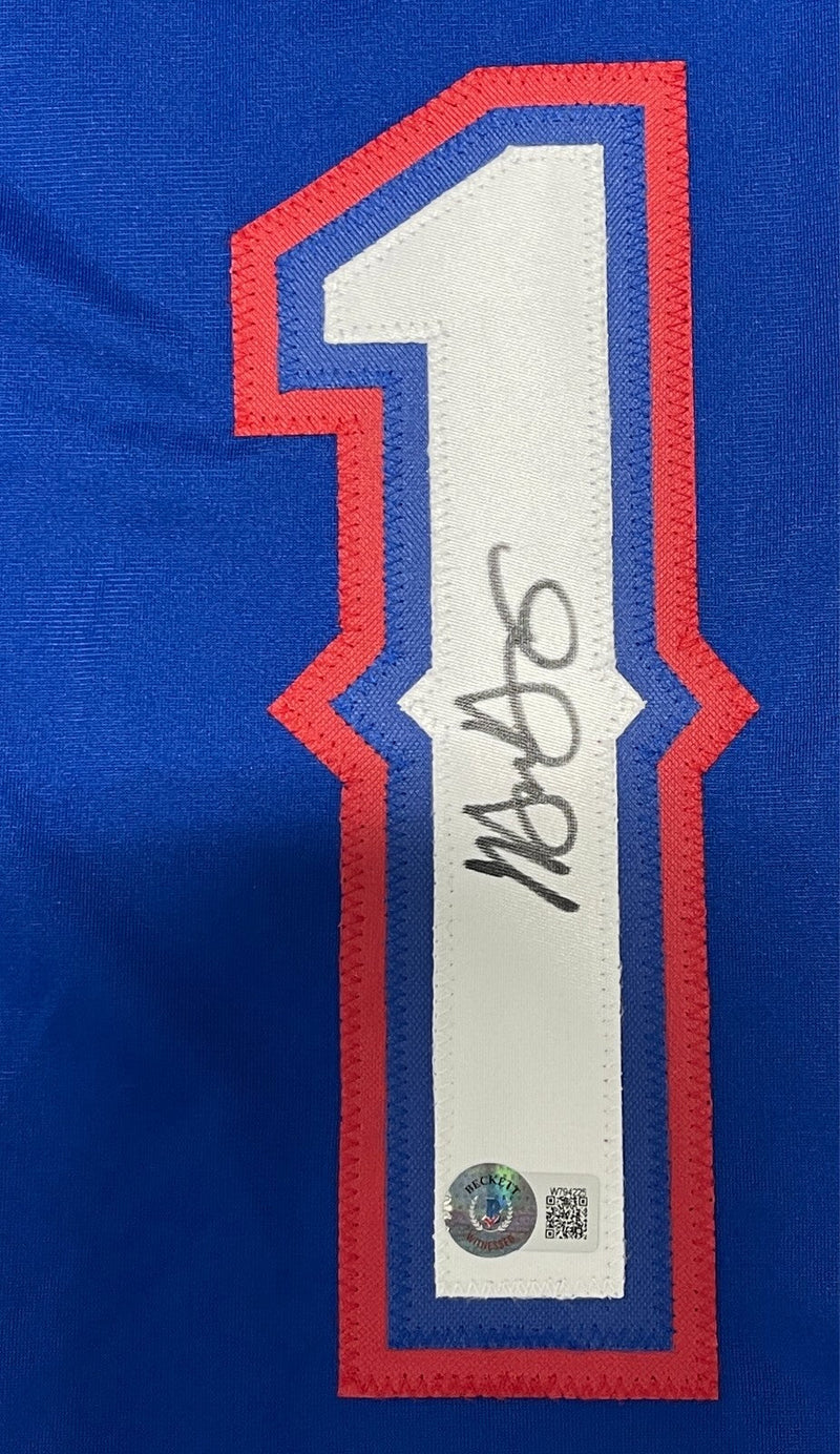 Michael Young Signed Texas Rangers Custom Jersey Beckett Witness BAS COA