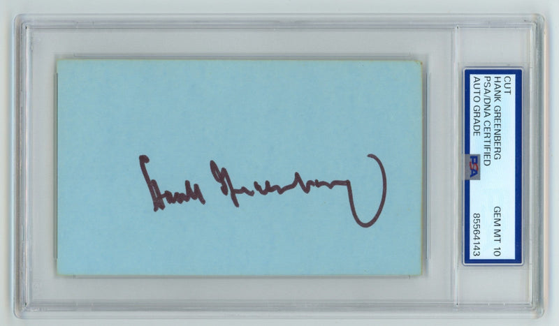 Hank Greenberg Signed Autographed 3x5 Index Card Cut PSA 10 Auto Gem Mt Tigers B