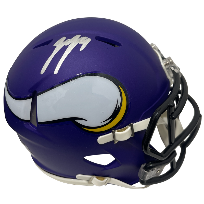 J.J. McCarthy Signed Minnesota Vikings Speed Mini Helmet Beckett Witness BAS COA