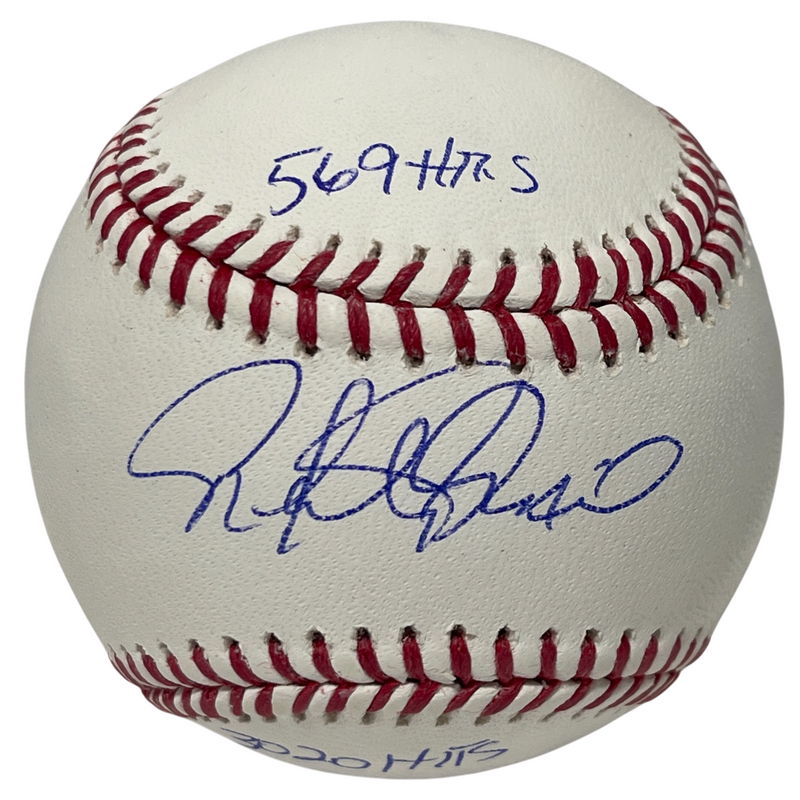 Rafael Palmeiro Signed ROMLB Baseball w/ 569 + HR 3020 Hits Beckett Wit BAS COA