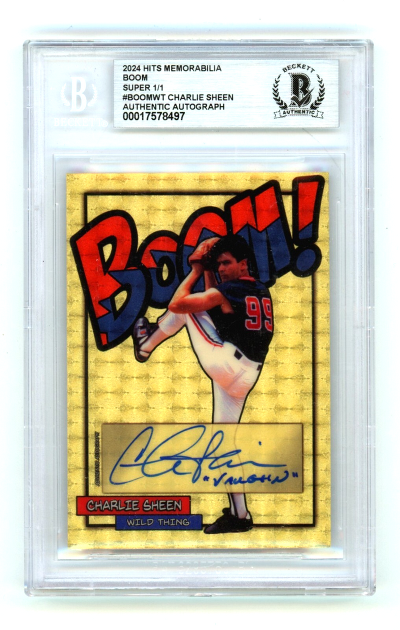 Charlie Sheen 2024 Hits Memorabilia BOOM Super 1/1 w/ Vaughn Signed BGS BAS Auto