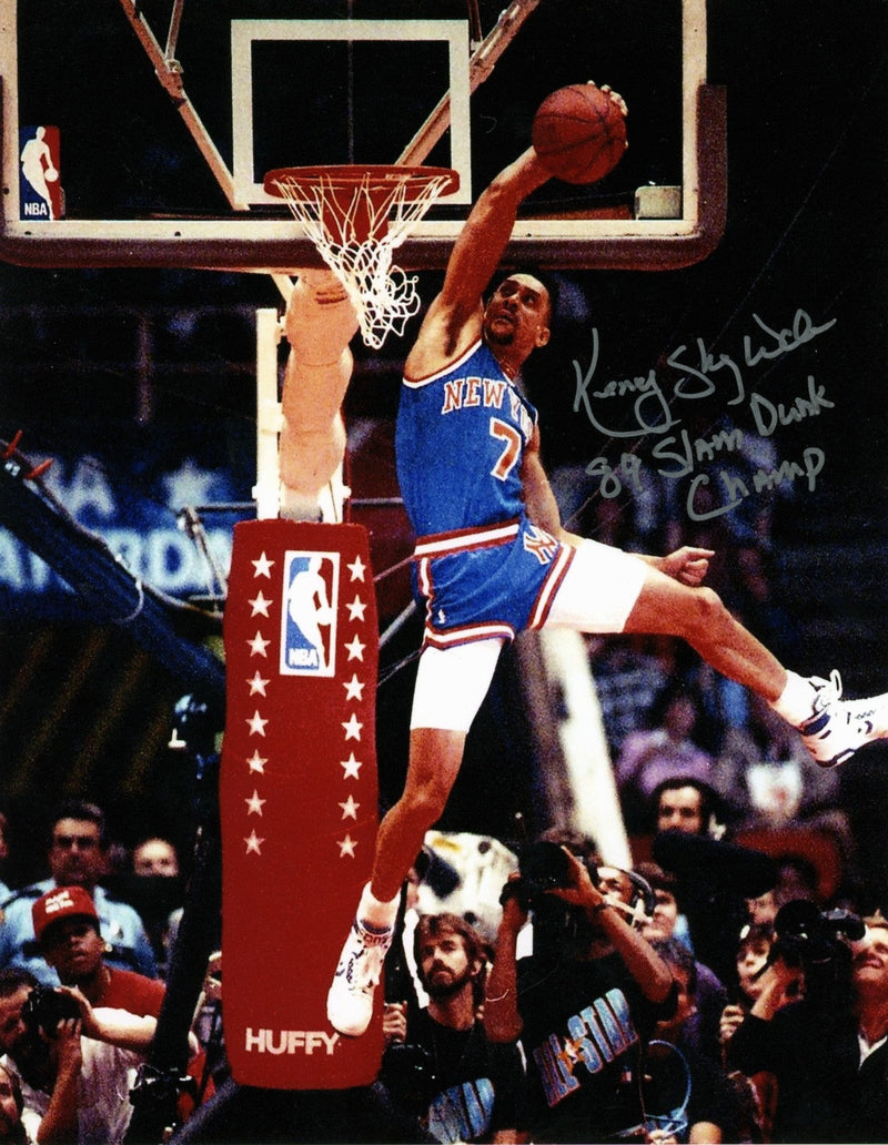 Kenny "Sky" Walker Signed NY Knicks 8x10 Photo w/ 89 Slam Dunk Champ LSCM COA #3