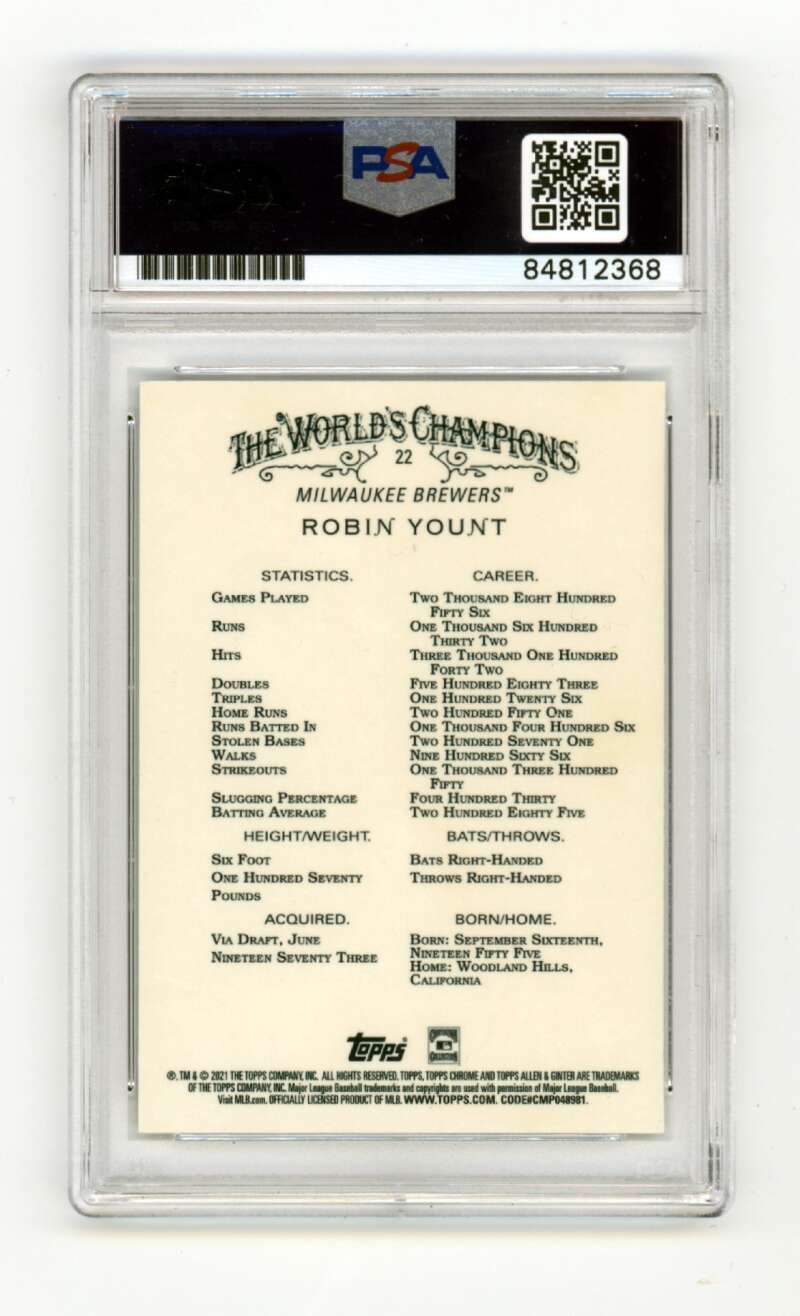 Robin Yount 2021 Topps Chrome Allen & Ginter Refractor Signed PSA Authentic Auto
