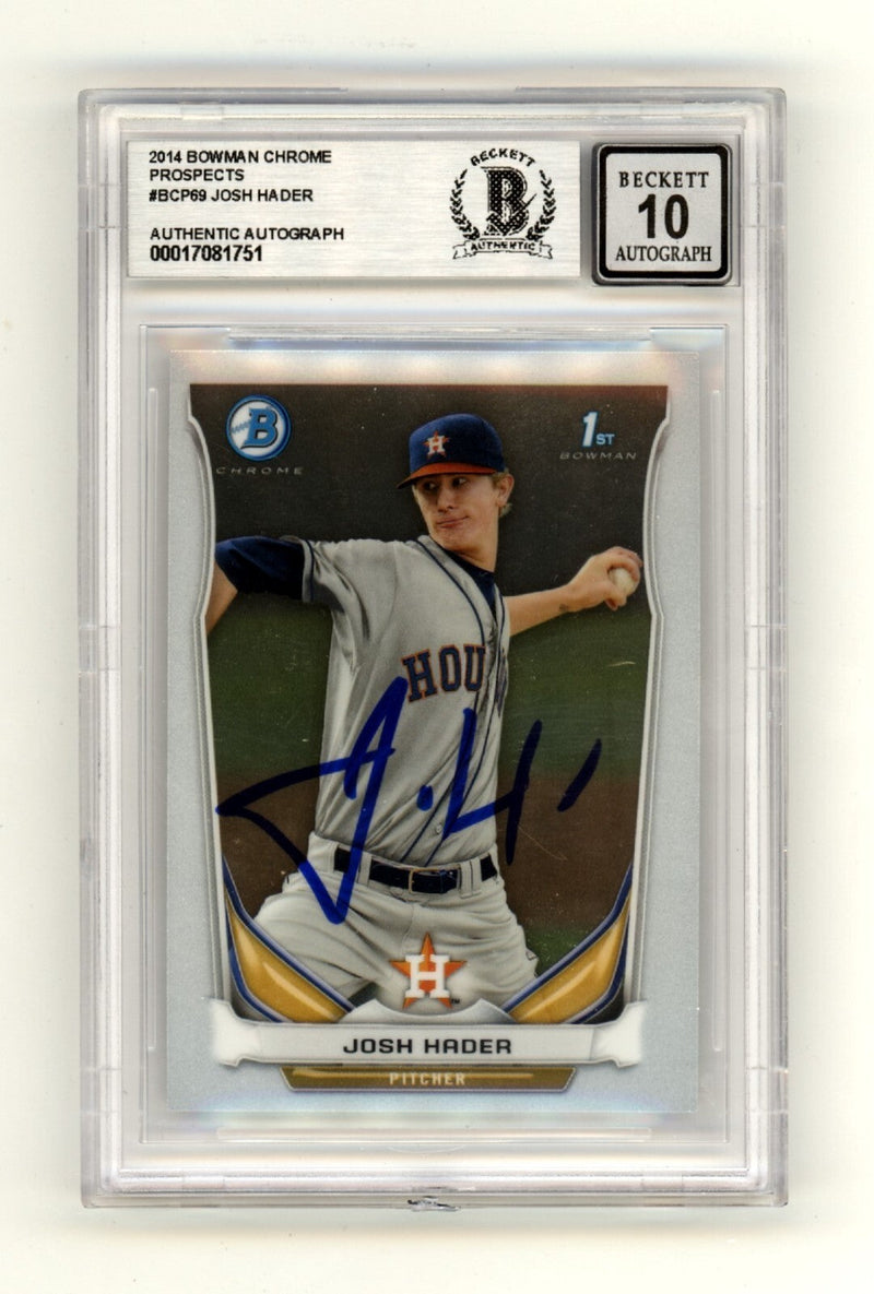 Josh Hader 2014 Bowman Chrome Prospects BCP69 1st Signed Beckett BAS BGS 10 Auto