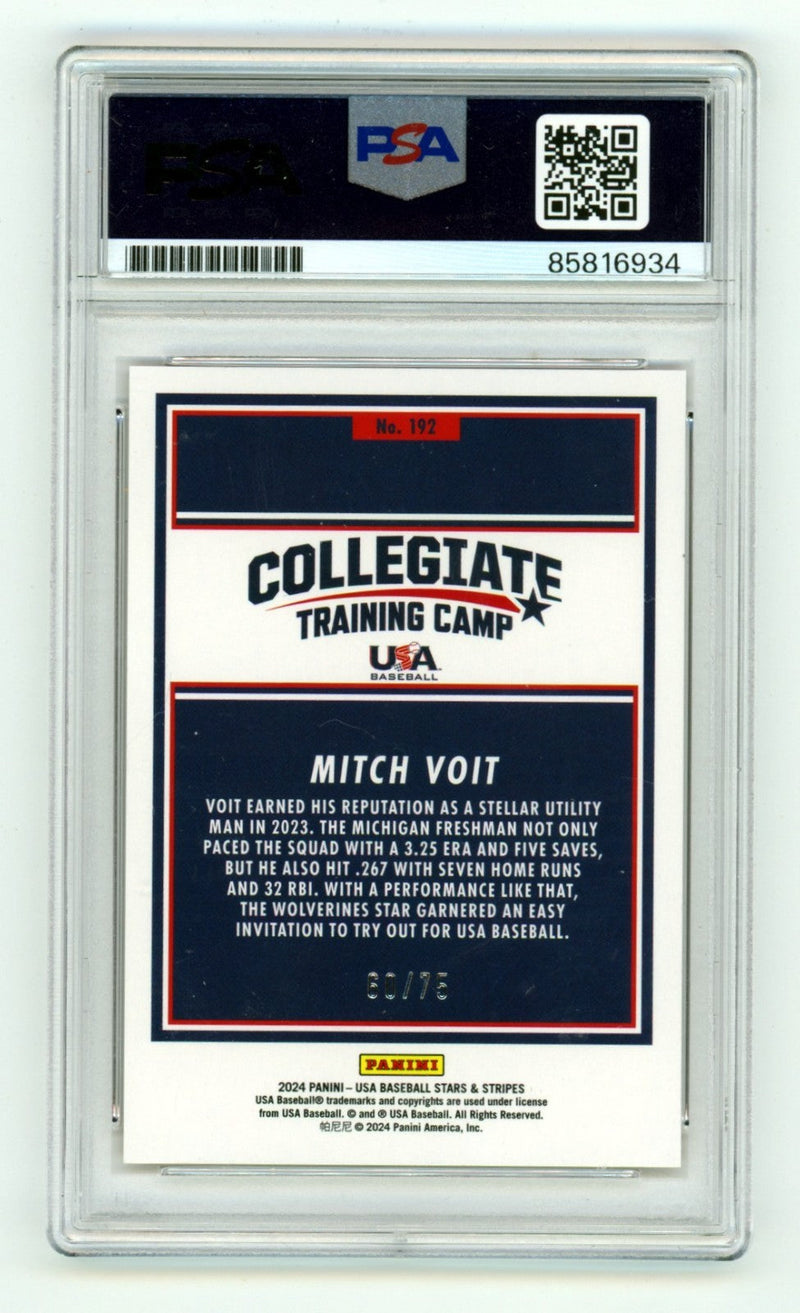 Mitch Voit 2024 Panini USA Stars & Stripes #192 Orange Signed RC /75 PSA 10 Auto