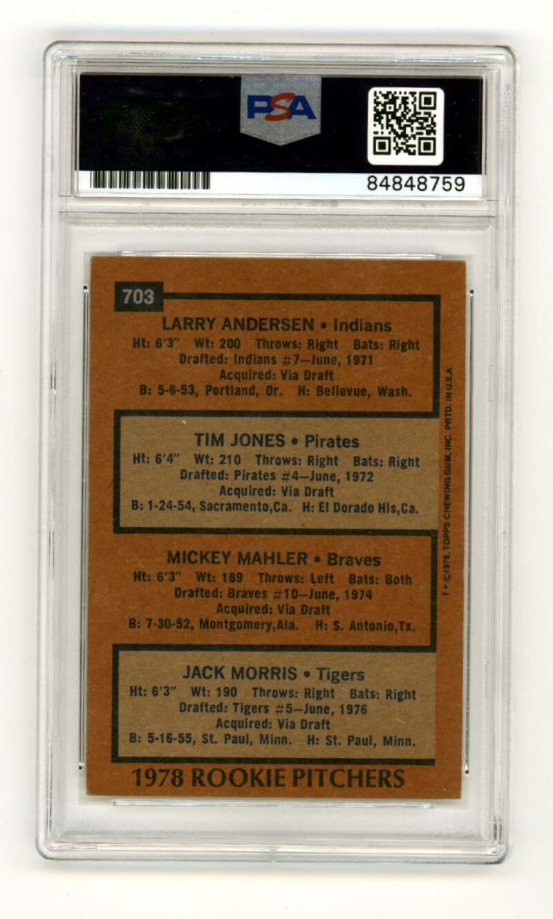 Jack Morris 1978 Topps #703 Rookie RC w/ HOF 18 Insc Signed PSA 10 Auto Tigers