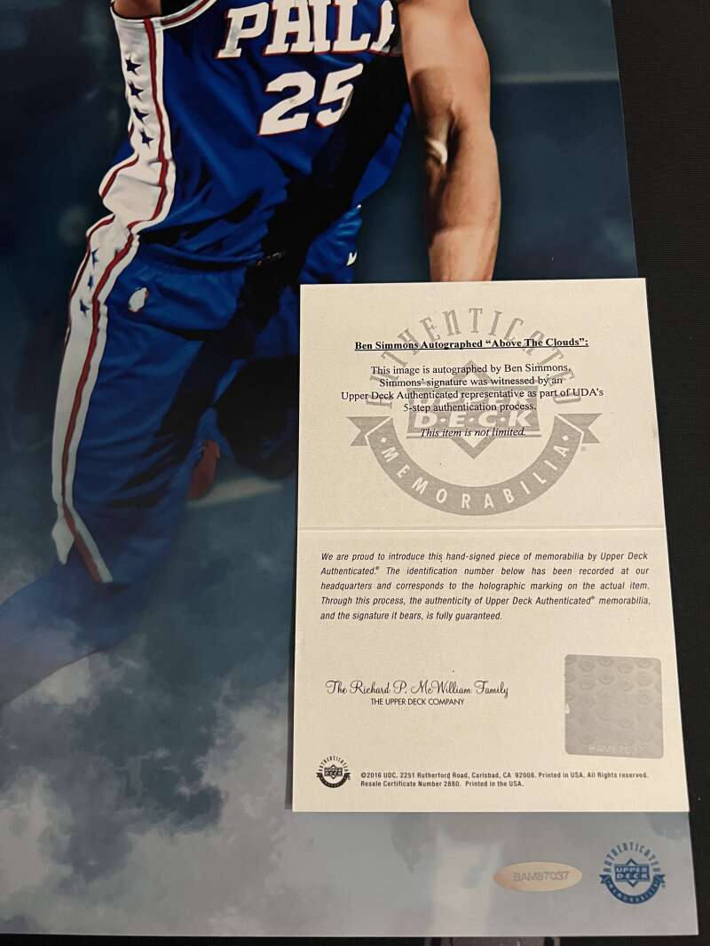 Ben Simmons Signed 24x20 Photo Above The Clouds Upper Deck UDA COA 76ers