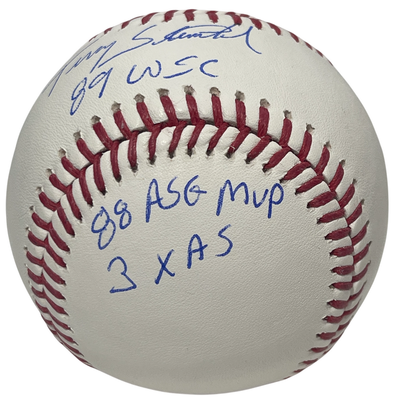 Terry Steinbach Signed ROMLB Stat Baseball w/ 4 Insc Beckett Witness BAS COA A's