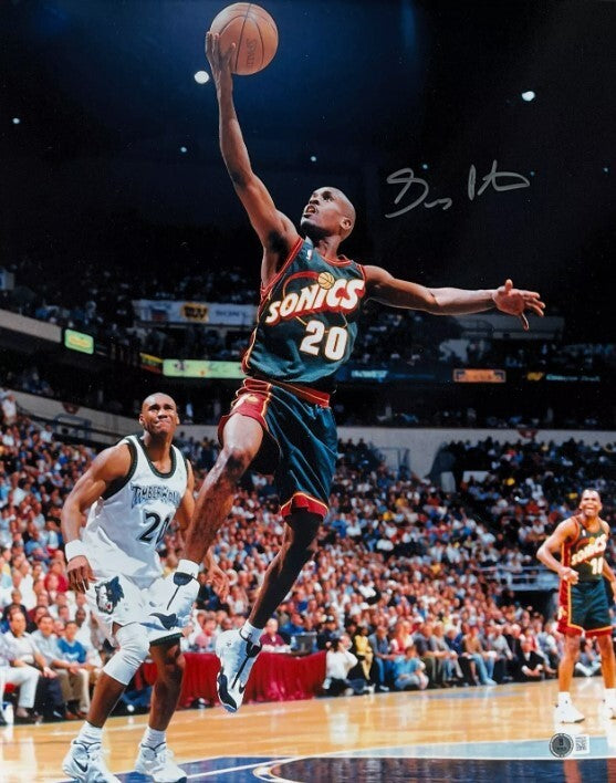 Gary Payton Signed 16x20 Photo Seattle Supersonics Beckett Witness BAS COA