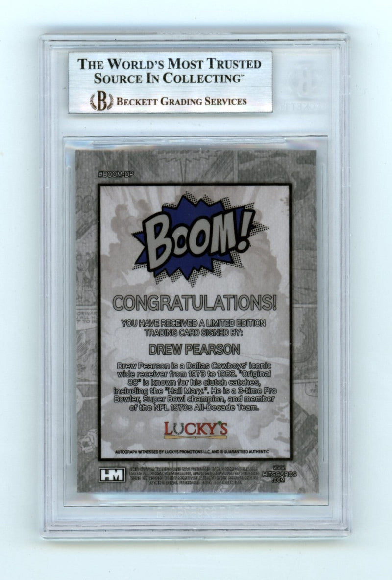 Drew Pearson 2024 Hits Memorabilia BOOM Silver Signed BGS BAS Auto HOF 21 Insc.