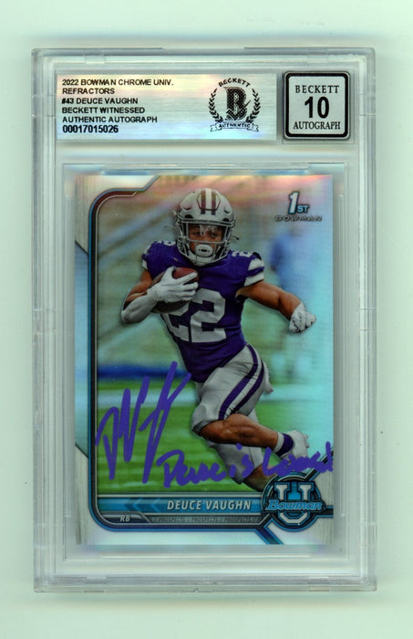 Deuce Vaughn 2023 Bowman Chrome U Refractor Signed Deuce Loose RC BGS 10 Auto