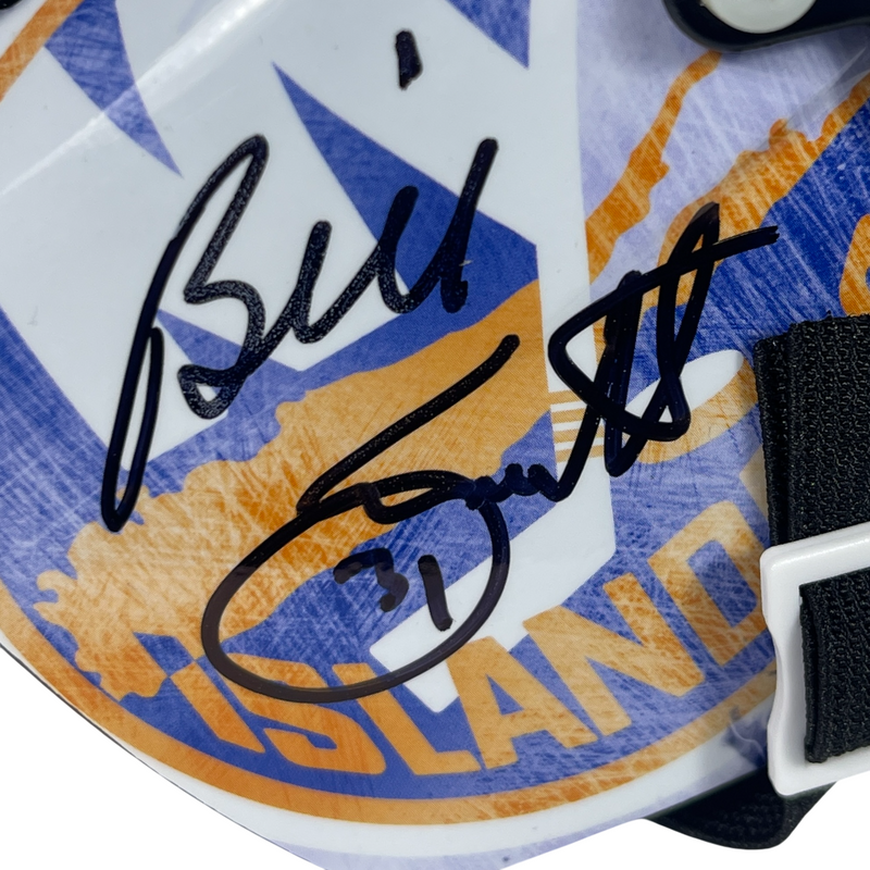 Billy Smith Signed Auto NY Islanders Mini Goalie Mask Beckett Witness BAS COA