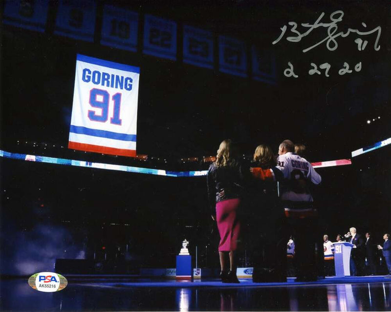 Butch Goring Signed New York Islanders 8x10 Photo w/ #91 Retired PSA COA