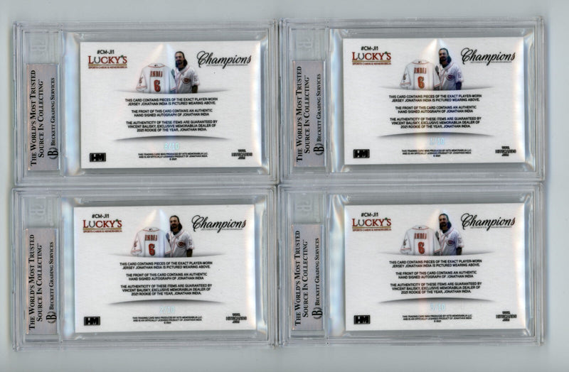 Jonathan India 2021 Hits Memorabilia Champions Prime Patch Auto RC #/10 BGS BAS