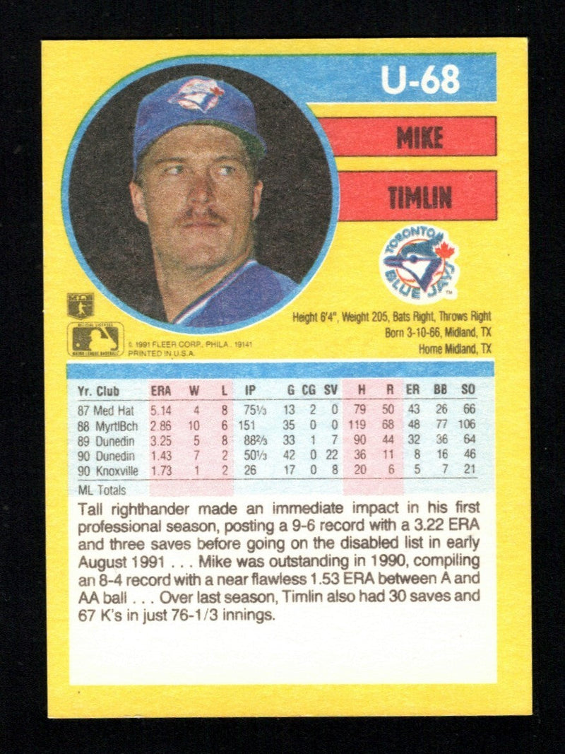 Mike Timlin Signed Auto 1991 Fleer Update #U-68 Rookie RC LSCM COA Blue Jays