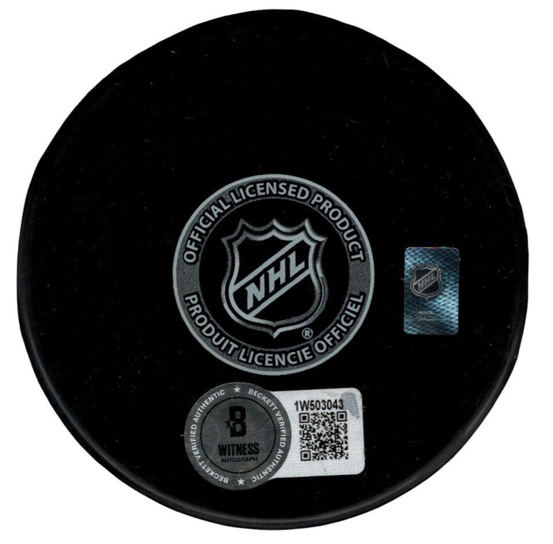 Jean Ratelle Signed Boston Bruins Puck w/ HOF 85 Beckett Witness BAS COA