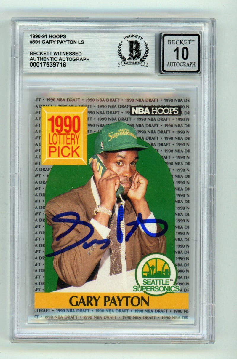 Gary Payton 1990-91 Hoops #391 Rookie RC Signed Beckett BGS 10 Auto SuperSonics