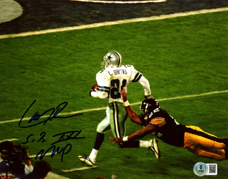 Larry Brown Signed Dallas Cowboys 8x10 Photo w/ SB XXX MVP Beckett W BAS COA #1