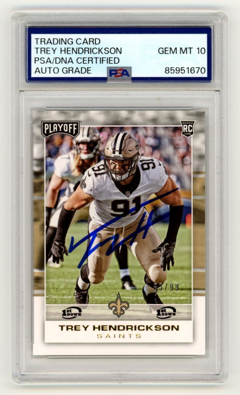 Trey Hendrickson Signed 2017 Panini Playoff #295 1st Down RC /99 PSA 10 Auto