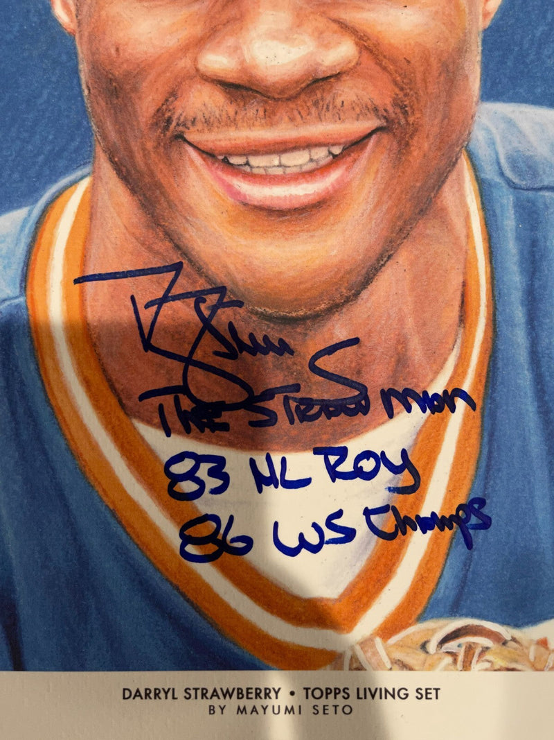 Darryl Strawberry Signed Auto 10x14 Topps Living Art Print /100 3x Insc. JSA COA