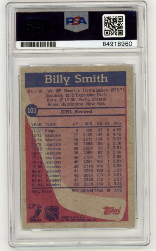 Billy Smith 1984-85 Topps #101 Signed PSA Authentic Auto Black Islanders HOF