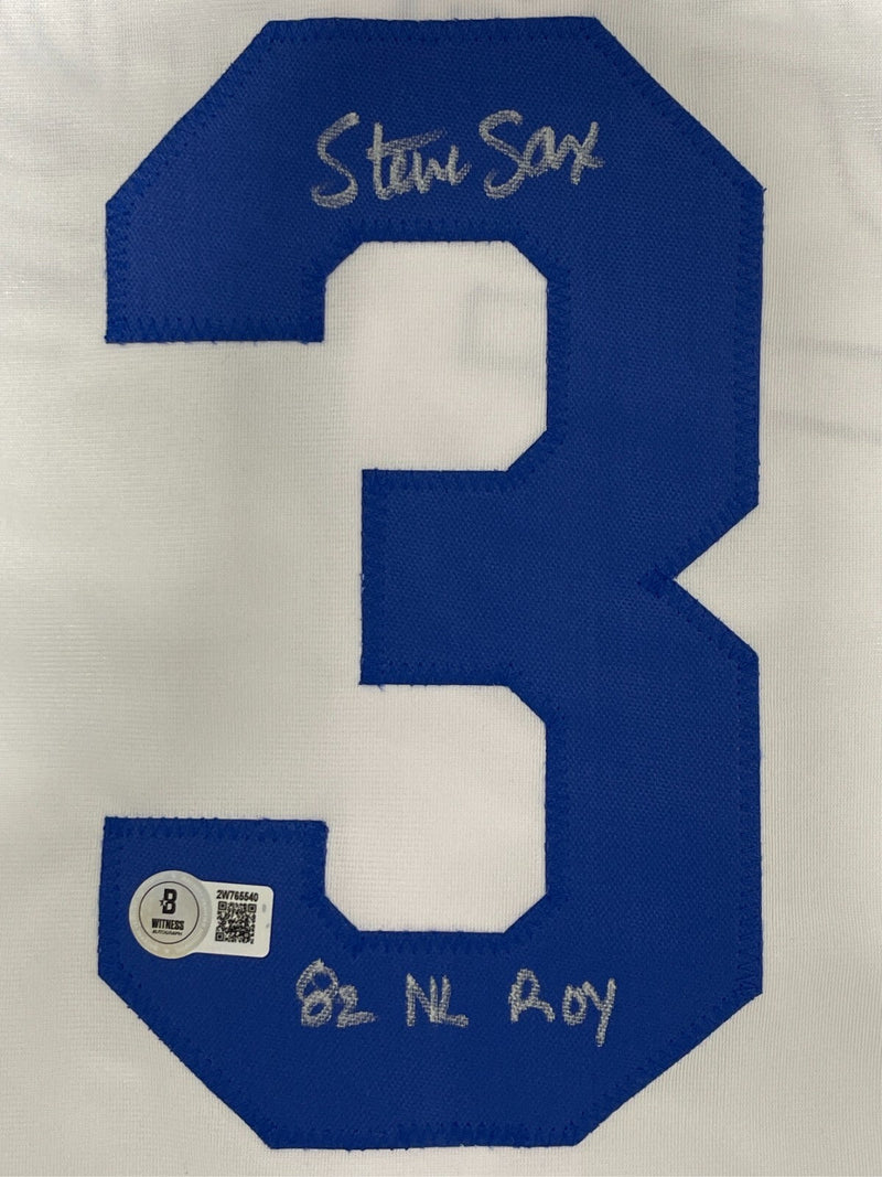 Steve Sax Signed Los Angeles Dodgers Custom Jersey w 82 NL ROY Beckett W BAS COA