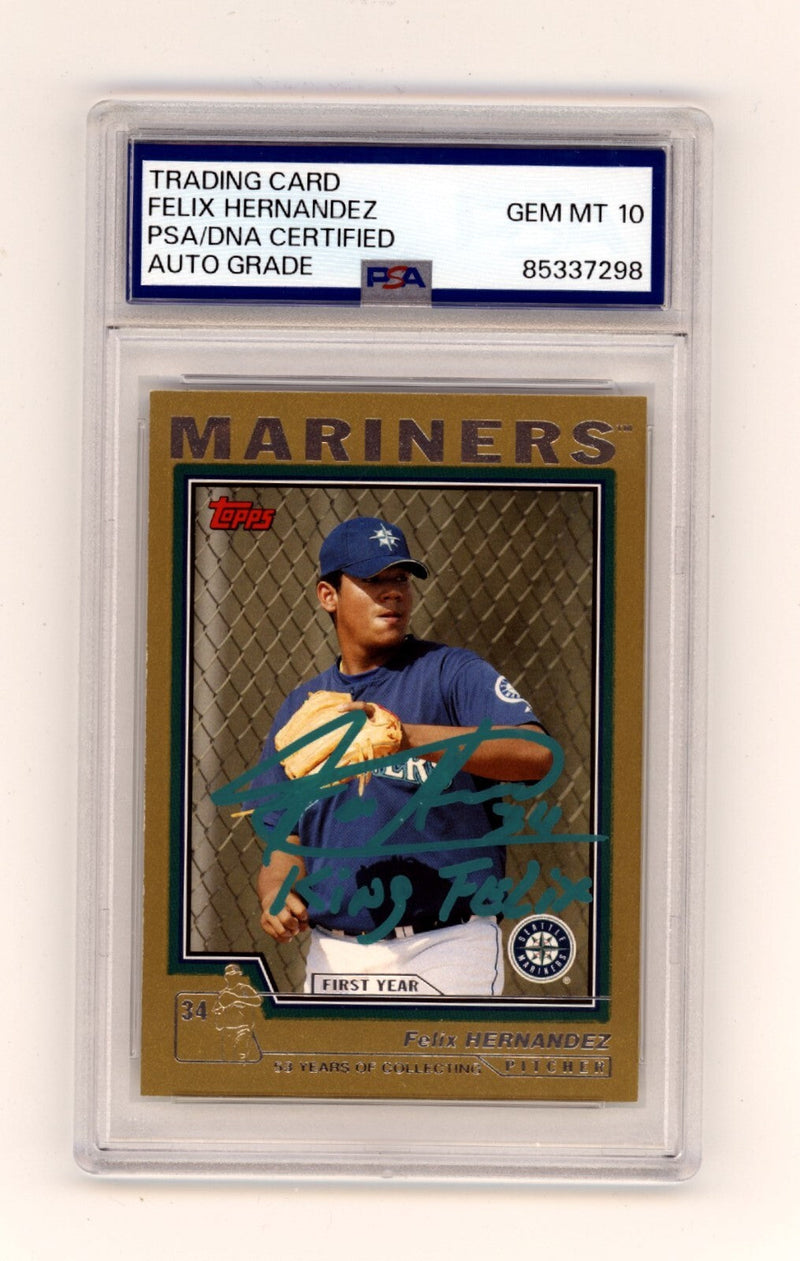 Felix Hernandez 2004 Topps Traded Gold T144 #/2004 Signed RC w/ King PSA 10 Auto