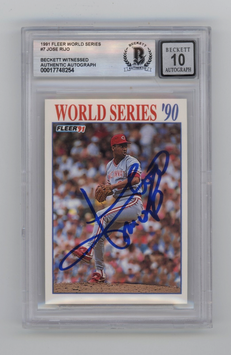 Jose Rijo 1991 Fleer World Series #7 Signed w/ MVP Beckett BGS 10 Auto Reds