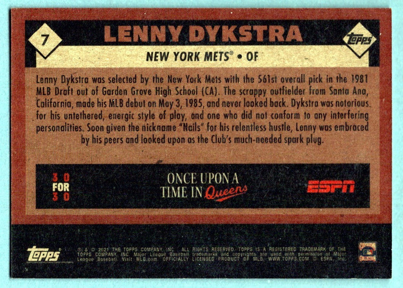 Lenny Dykstra Signed 2021 Topps Once Upon a Time in Queens #7 Color LSCM COA