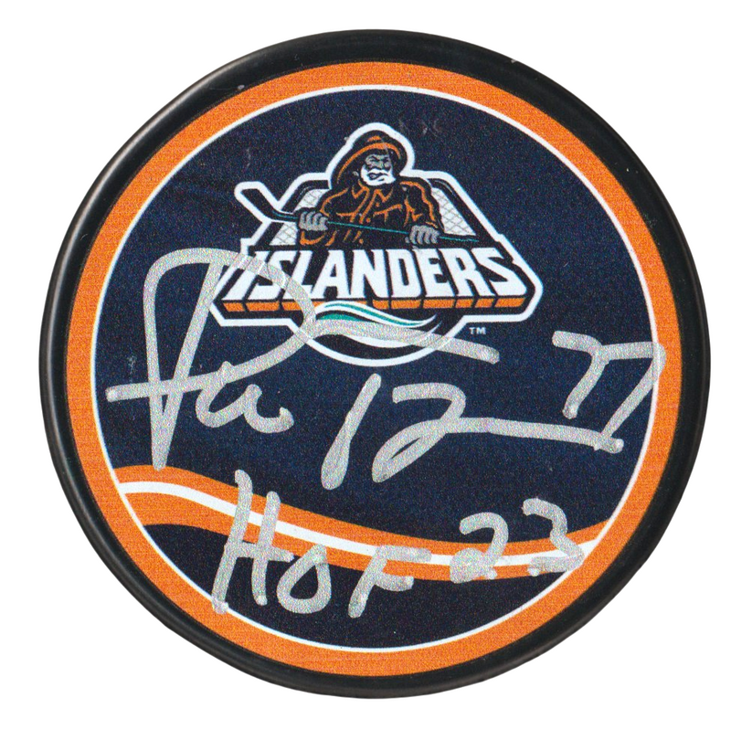 Pierre Turgeon Signed Islanders Reverse Retro Puck w/ HOF 23 Beckett W BAS COA