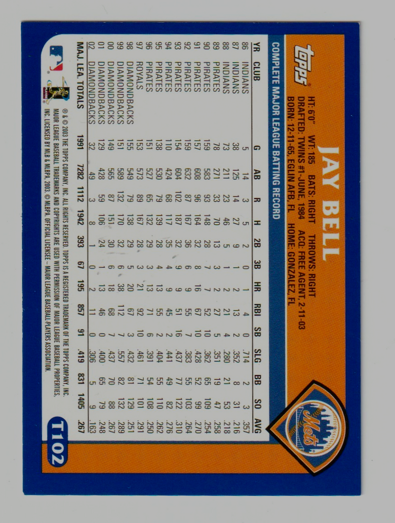 Jay Bell Signed Autographed 2003 Topps Traded #T102 LSCM COA New York Mets