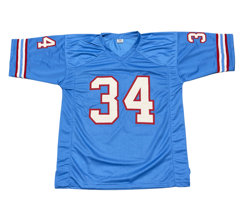Earl Campbell Signed Oilers Custom Jersey w/ HOF 91 Beckett Witness BAS COA