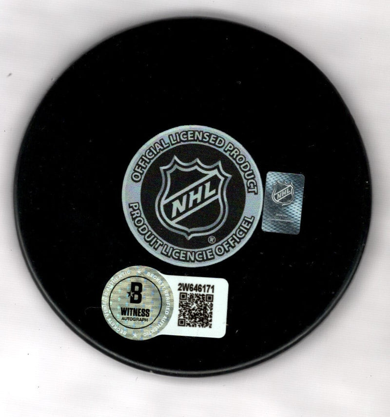 Marcel Dionne Signed Auto LA Kings Puck w/ HOF 92 Beckett Witness BAS COA Yellow