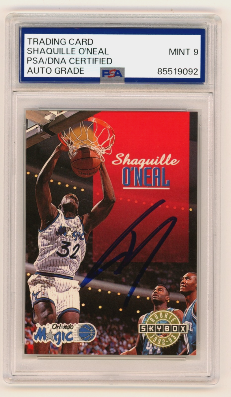 Shaquille O'Neal 1992-93 Skybox #382 Rookie RC Signed PSA 9 Auto BAS Magic Shaq