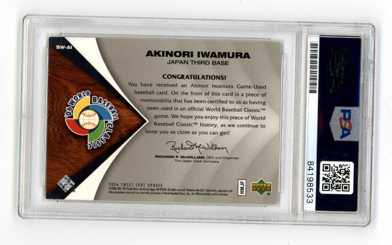 Akinori Iwamura 2006 Sweet Spot Beginnings Swatches WBC Jersey Signed PSA Auto