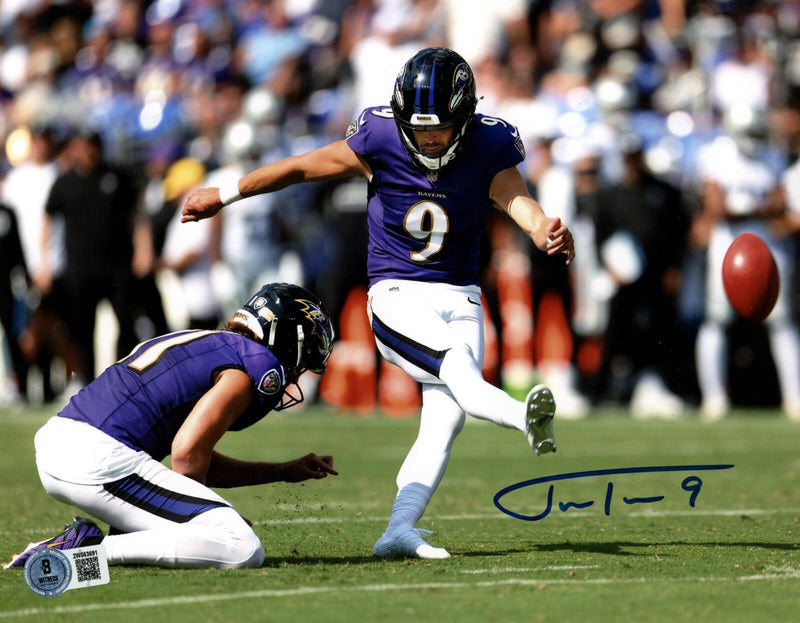 Justin Tucker Signed Baltimore Ravens 8x10 Photo Becket Witness BAS COA #1