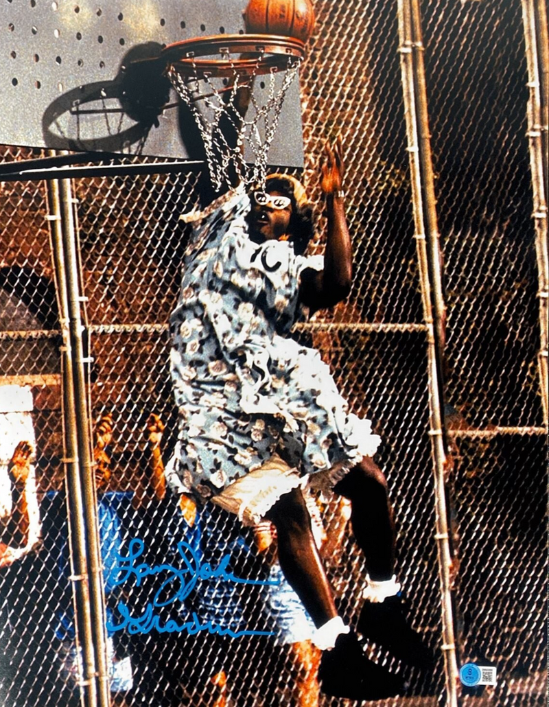 Larry Johnson Signed Grandmama 16x20 Photo w/ Grandmama Beckett Witness BAS COA