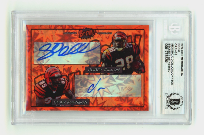 Corey Dillon & Chad Johnson 2024 Hits Memorabilia BOOM Orange /5 Signed BGS Auto