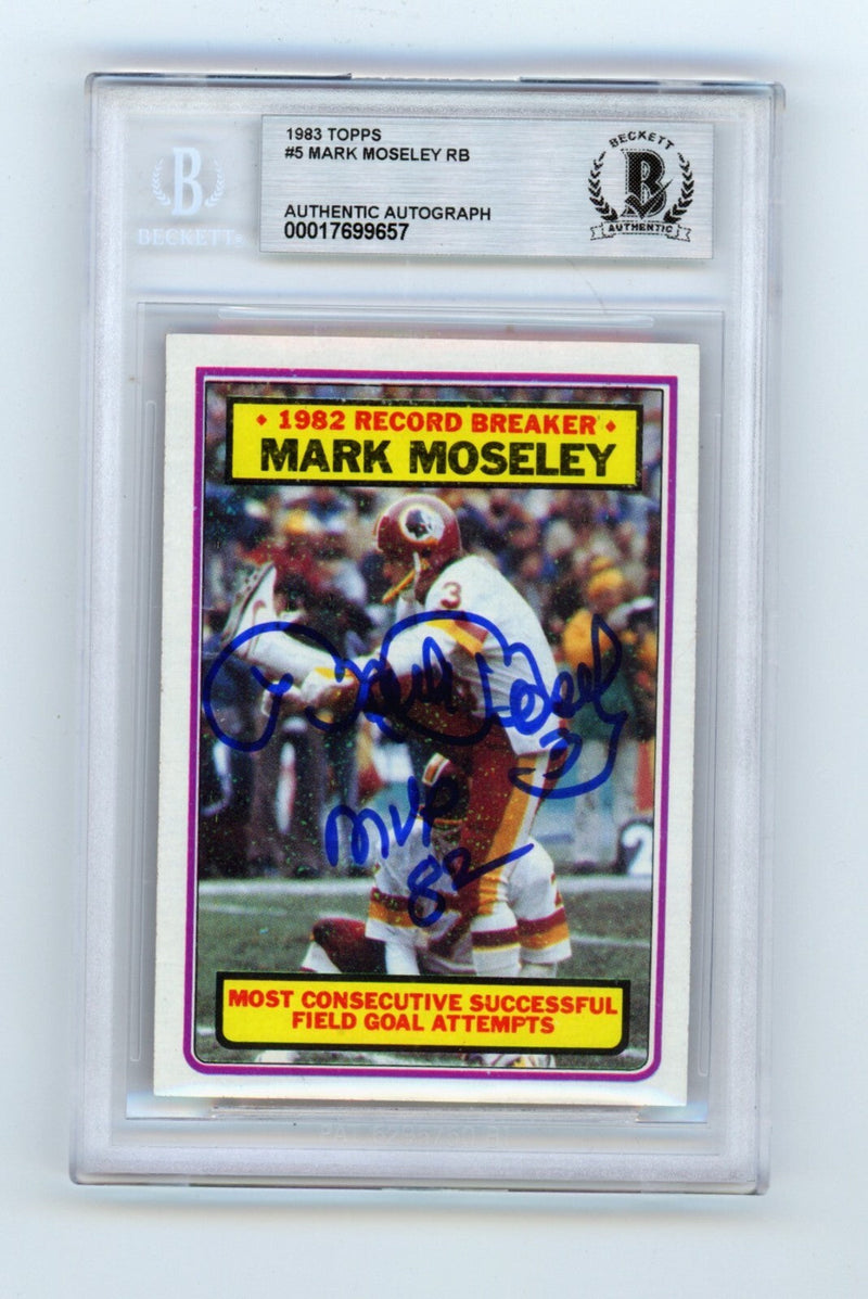 Mark Moseley 1983 Topps #5 Record Breaker Signed w/ MVP 82 Beckett BGS BAS Auto