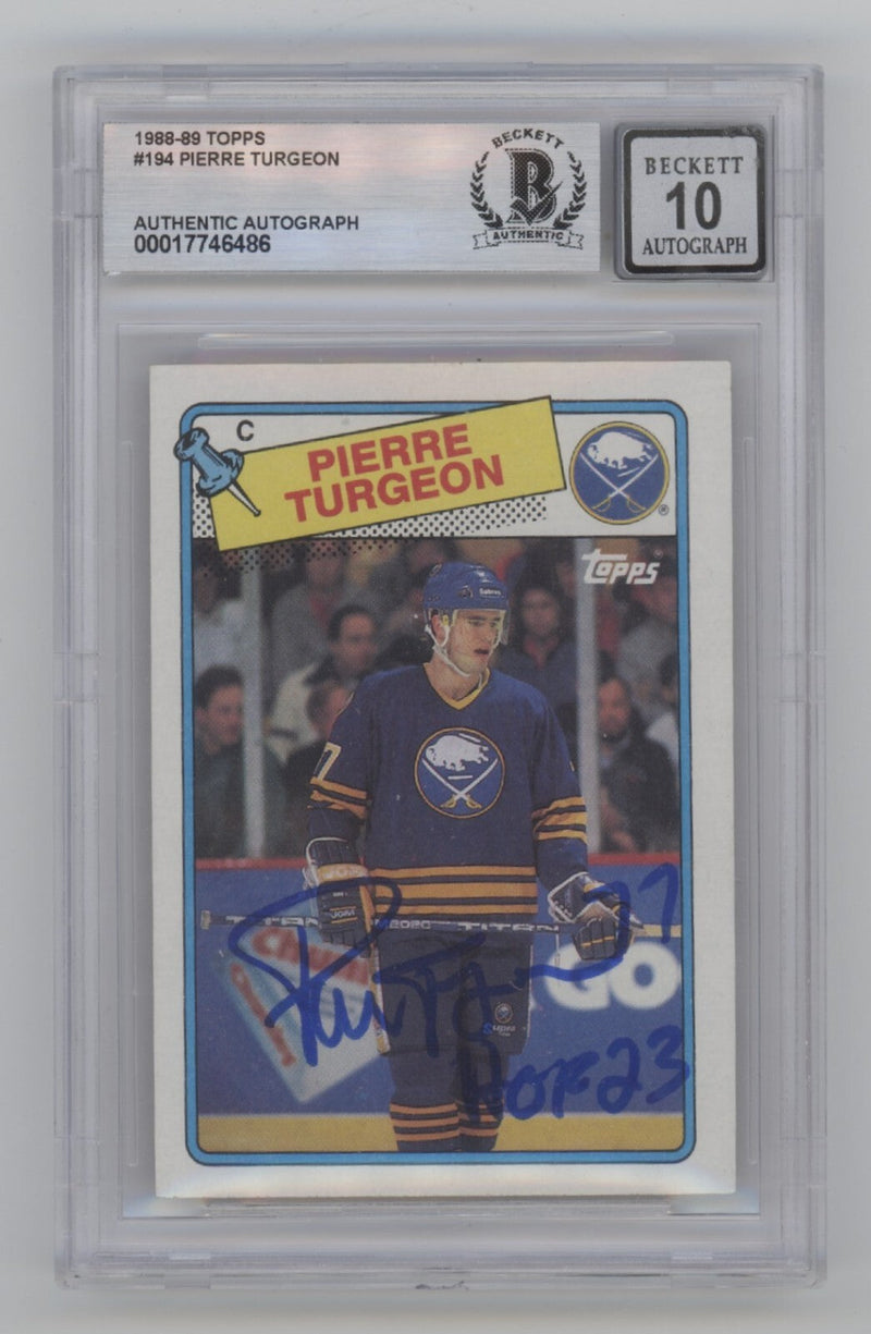 Pierre Turgeon 1988-89 Topps #194 RC Signed w/ HOF 23 Beckett BGS 10 Auto Sabres